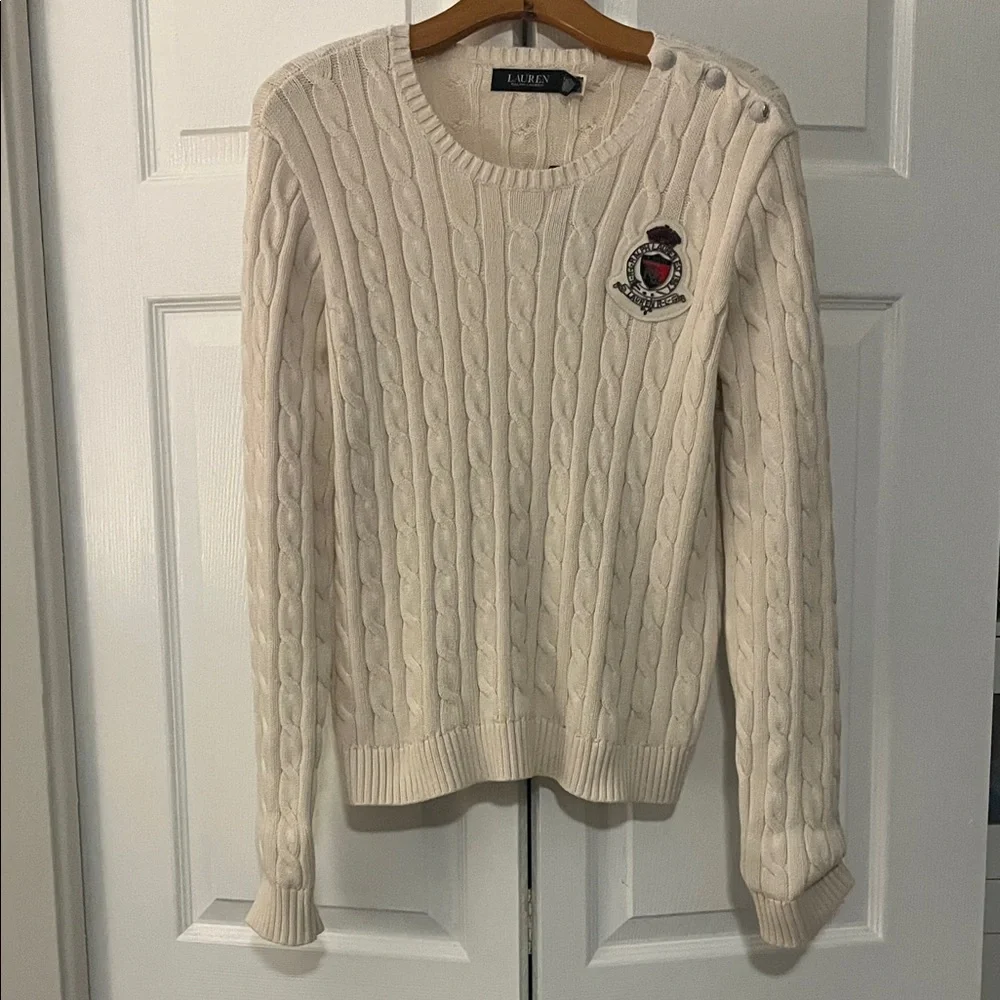 Ralph Lauren Beige Cable Knit Sweater with Crest Patch - Picture 2 of 10